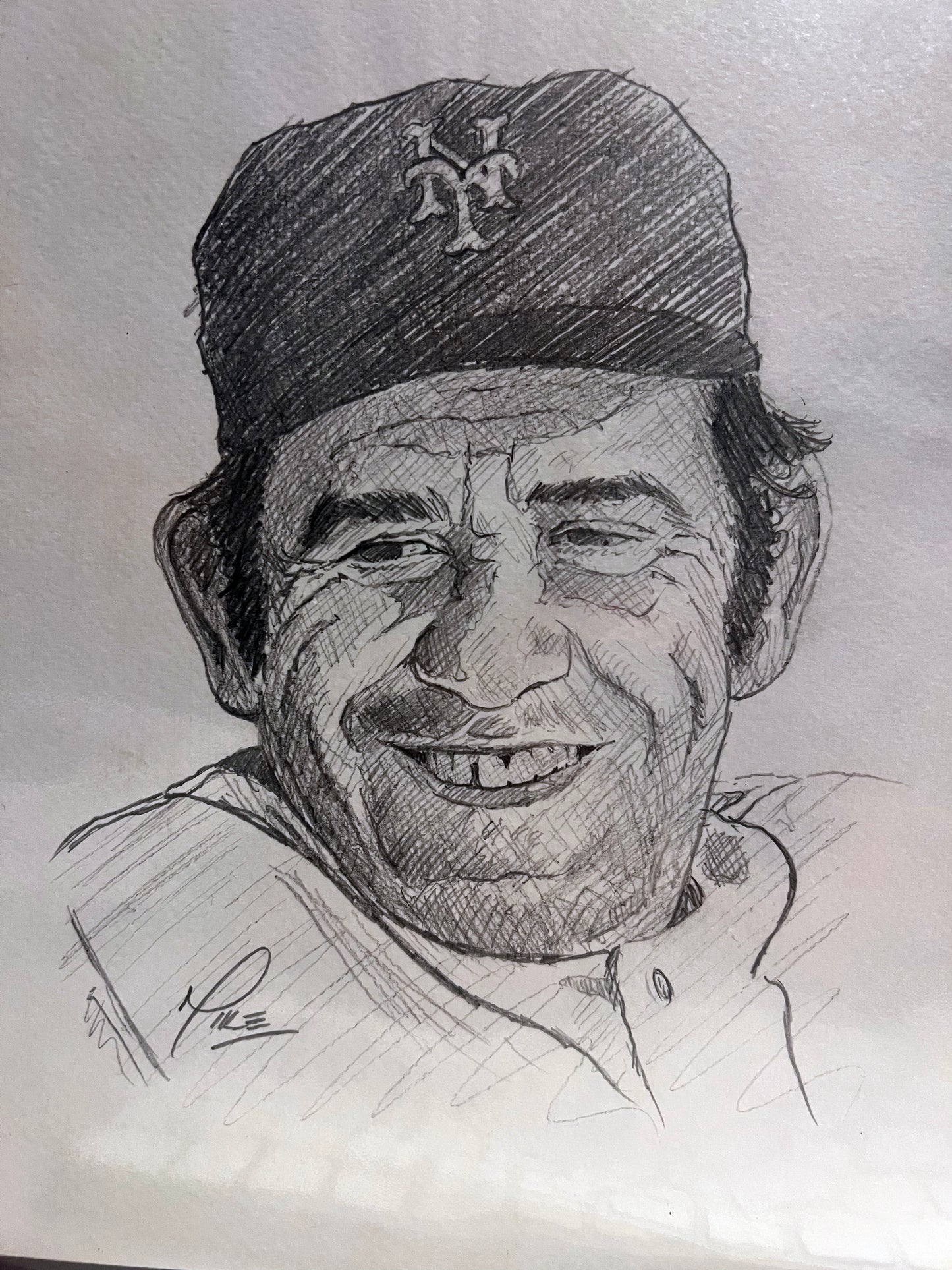 Yogi Berra (Mets) graphite sketch