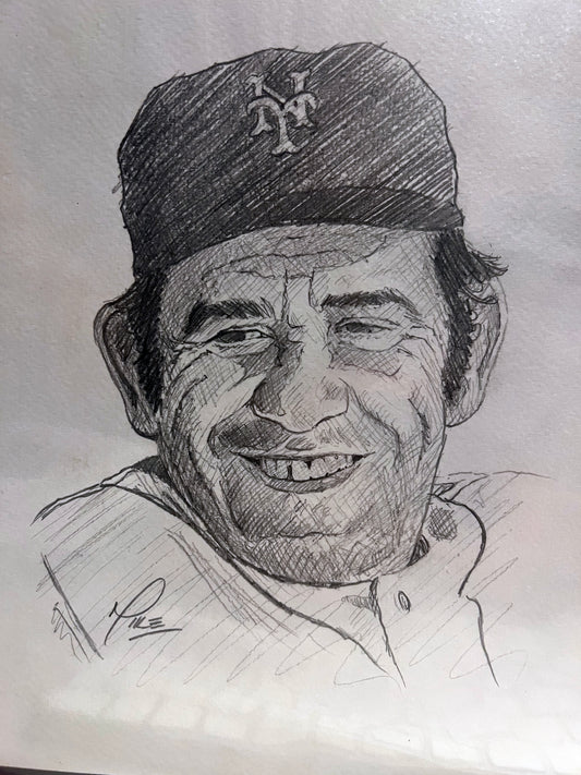 Yogi Berra (Mets) graphite sketch